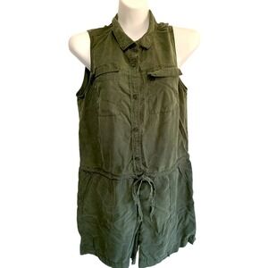Banana Republic womans casual olive-green button front sleeveless romper size 12